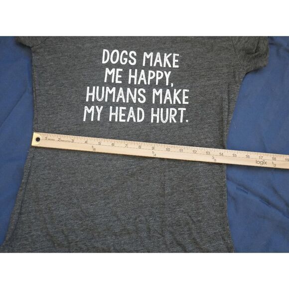 CherryLoom Heather Charcoal Graphic Tee S - Dogs Make Me Happy Funny Shirt - Picture 6 of 7